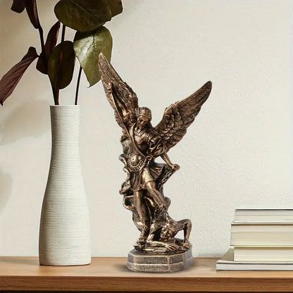 St Michael Archangel statue resin figurine in antique bronze finish with detailed wings on Tampa Home & Garden Store