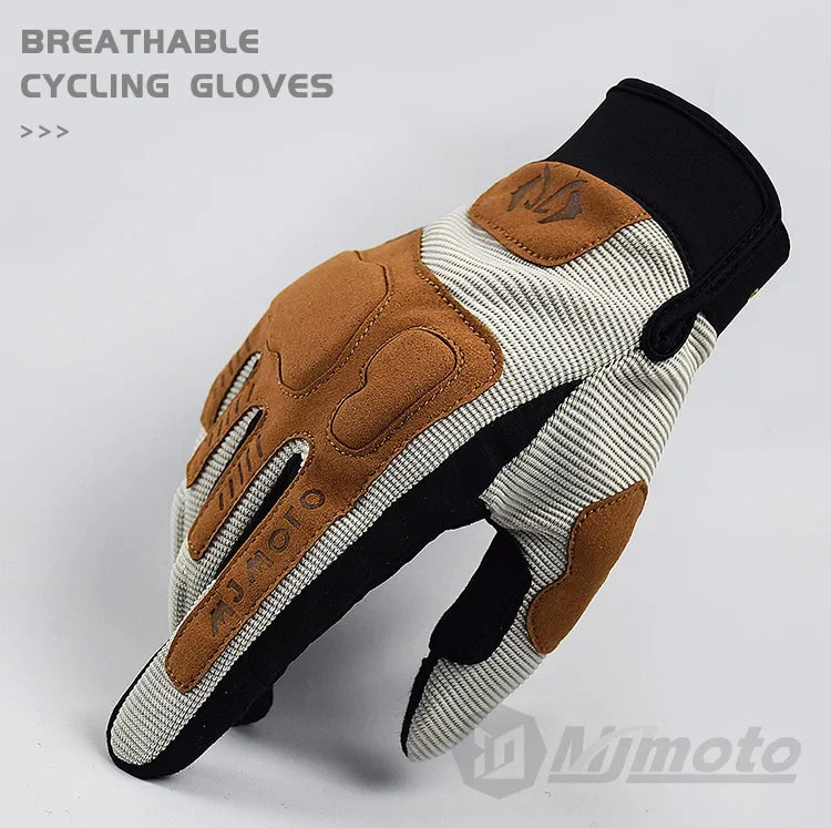 BikerZoneZ Dirtpaw Race motorcycle gloves, tan leather patches on gray knit on Tampa Home & Garden Store