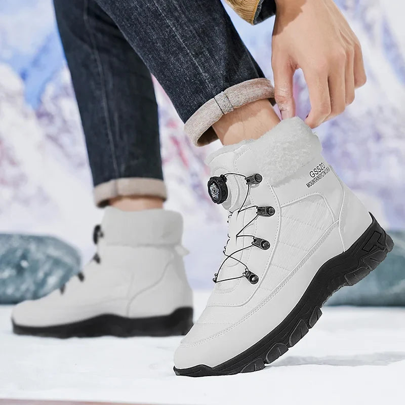 Pair of white UpTrend Deals mens winter snow boots with faux fur lining and rugged sole on Tampa Home & Garden Store