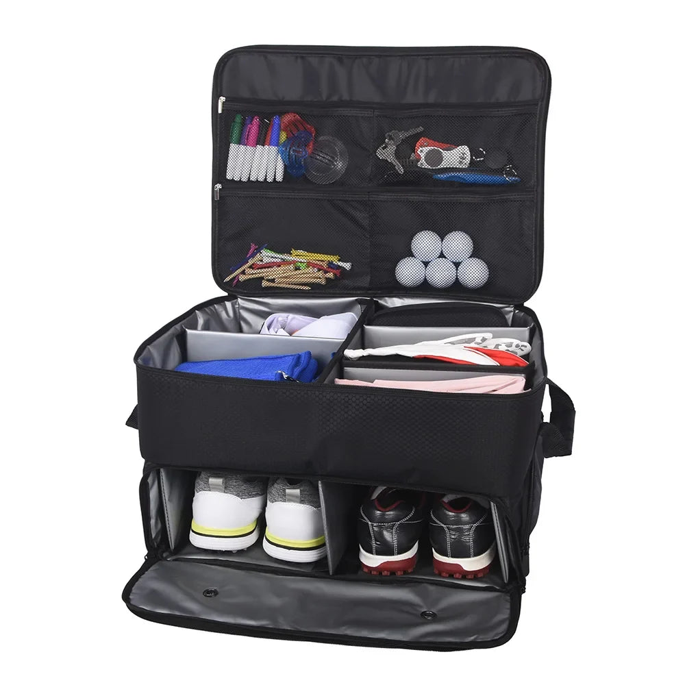 Golf Trunk Organizer EstaliosFit black with lid and pockets for golf gear car storage on Tampa Home & Garden Store