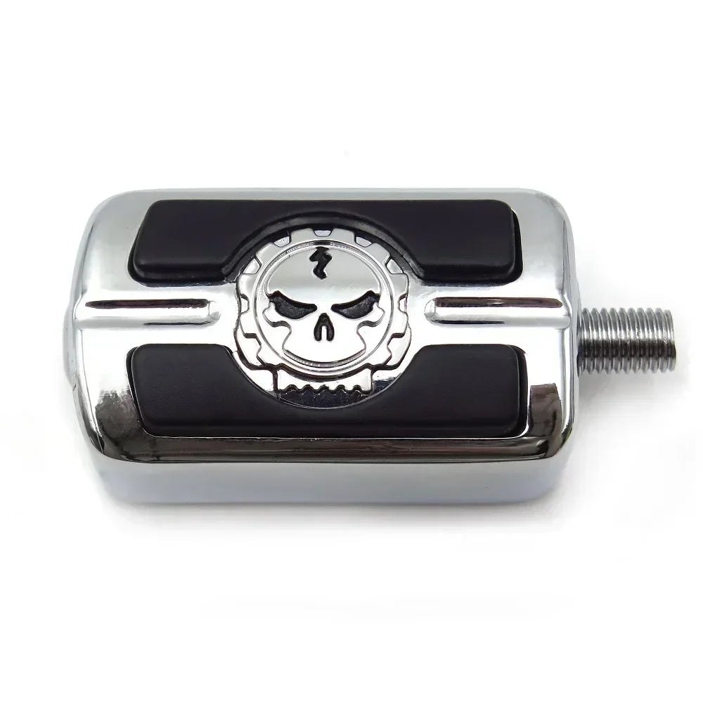 Chrome skull shifter foot peg for Harley motorcycles with black rubber inserts and threaded stud on Tampa Home & Garden Store