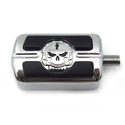 Chrome skull shifter foot peg for Harley motorcycles with black rubber inserts and threaded stud on Tampa Home & Garden Store