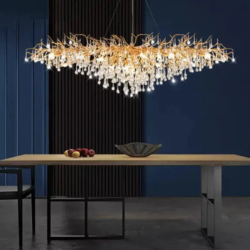 DecorBites LED pendant chandelier with crystal drops over a dining table on Tampa Home & Garden Store