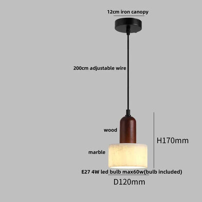 DecorBites LED pendant lamp with adjustable 200cm wire, wood stem and marble shade on Tampa Home & Garden Store