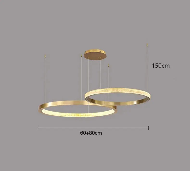 DecorBites LED pendant chandeliers, gold-tone circular rings, twin-ring design on Tampa Home & Garden Store