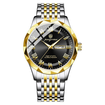 Men's minimalist quartz watch, two-tone stainless steel with gold bezel, black dial on Tampa Home & Garden Store