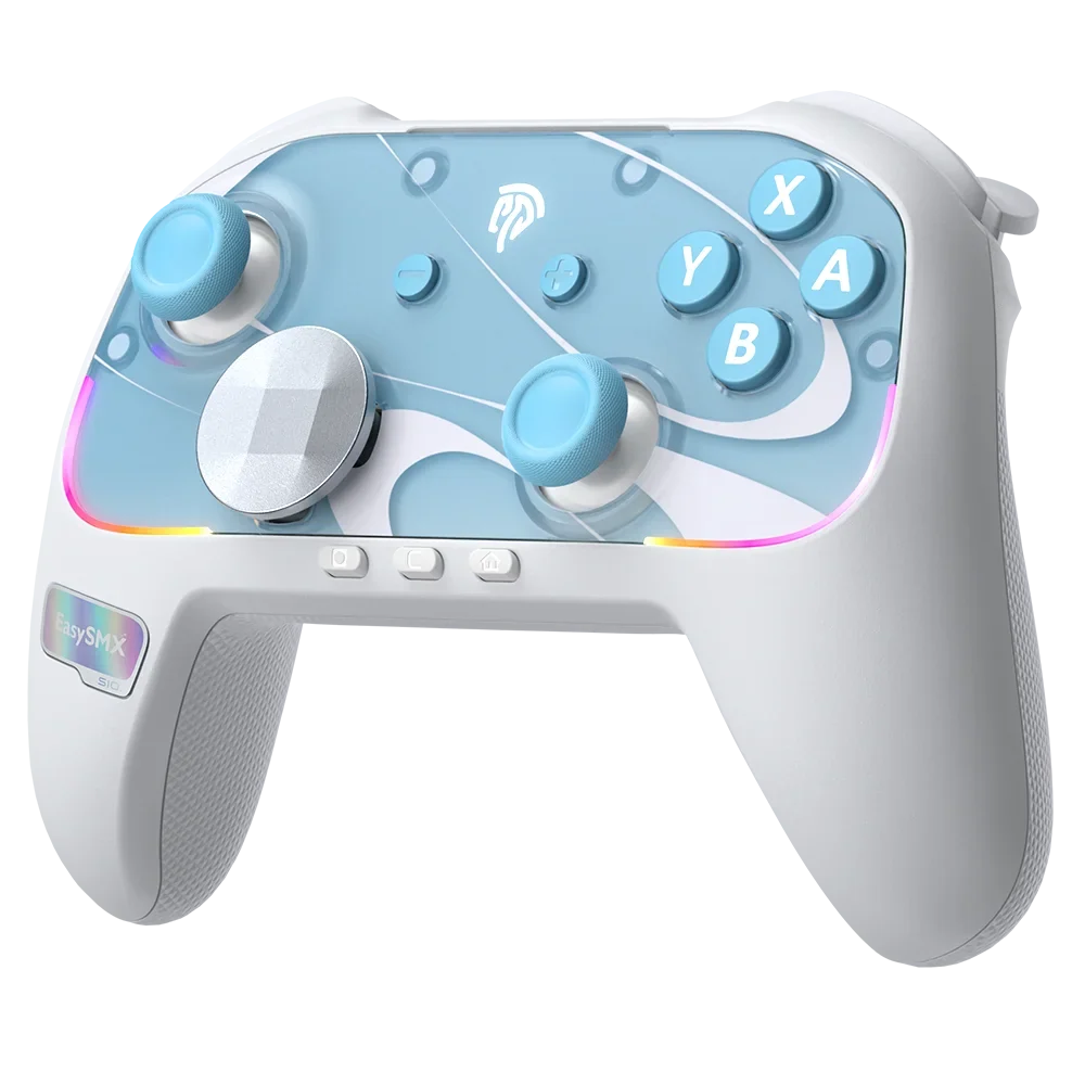 EasySMX S10 wireless gamepad with blue thumbsticks, RGB edge lighting, white body on Tampa Home & Garden Store