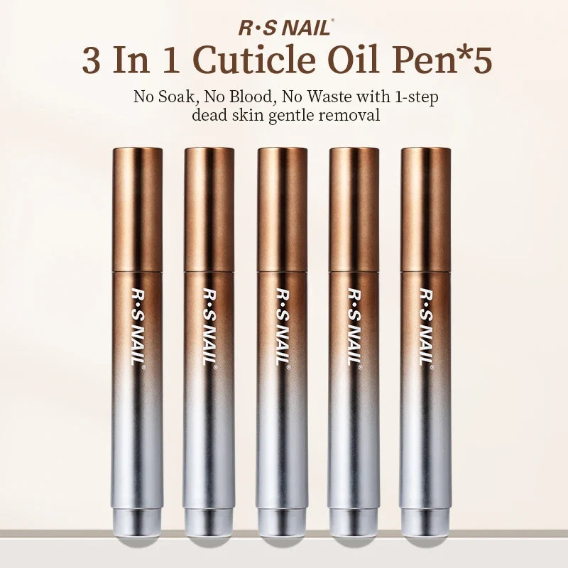 RS NAIL 3 In 1 Cuticle Oil Pen set of 5 by Silcy Skin with brown-to-silver gradient pens on Tampa Home & Garden Store