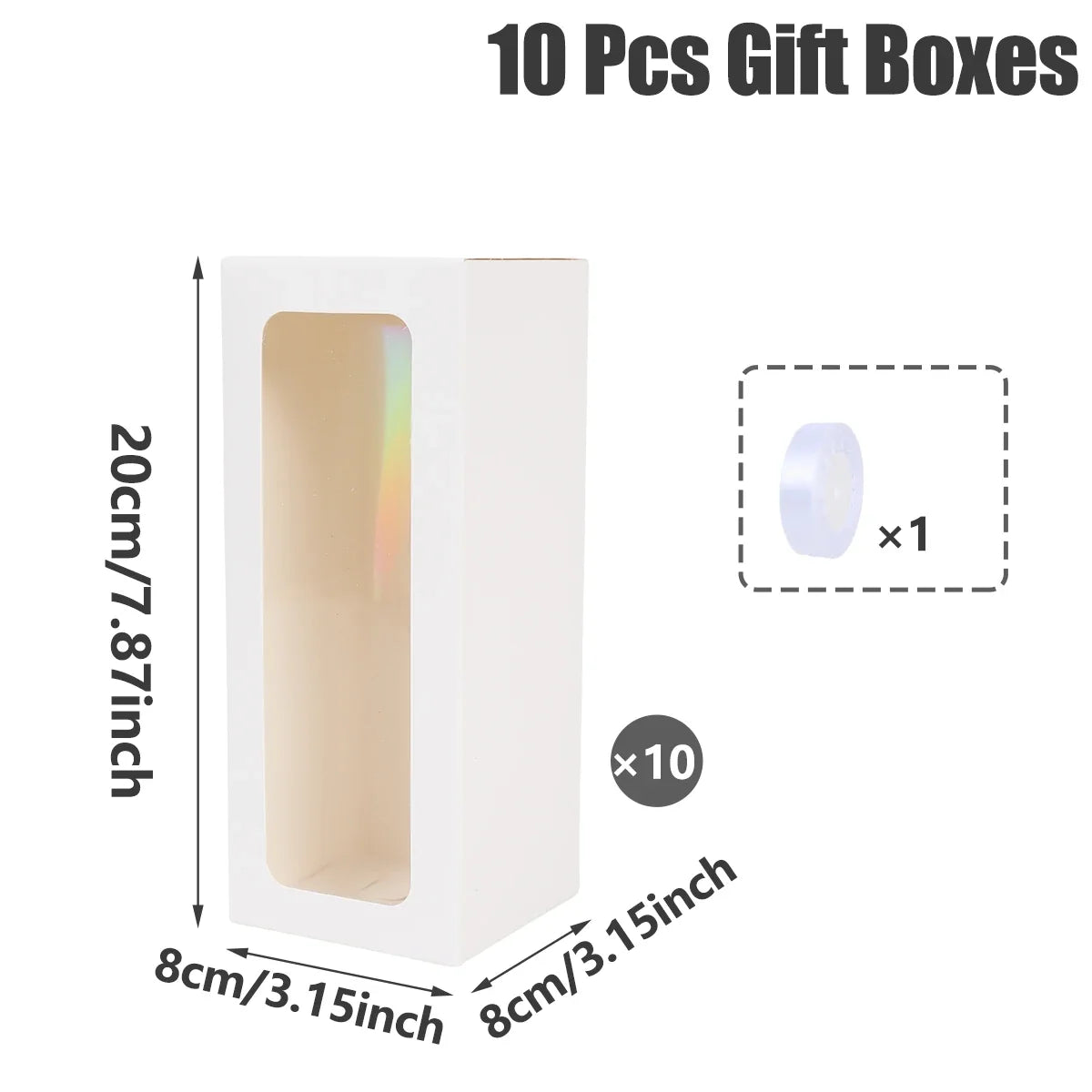 Perfecsy 10-pack white glass display gift boxes with clear front window, 8x8x20 cm on Tampa Home & Garden Store