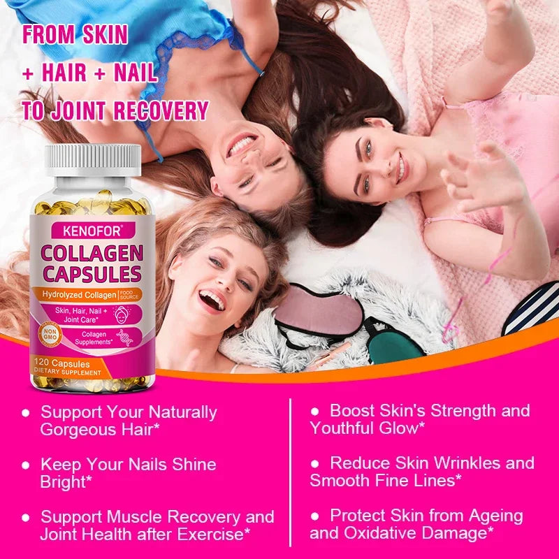 Kenofor Collagen Capsules, hydrolyzed collagen, 120 capsules for skin hair nails joint care on Tampa Home & Garden Store