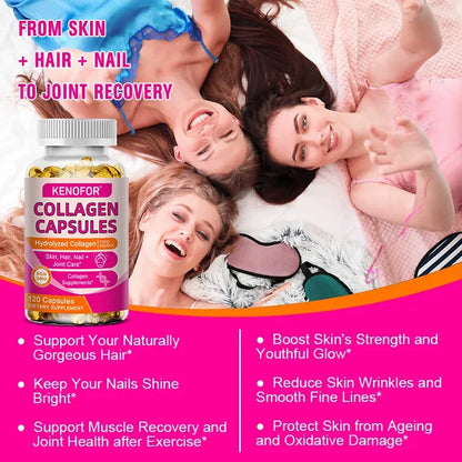 Kenofor Collagen Capsules, hydrolyzed collagen, 120 capsules for skin hair nails joint care on Tampa Home & Garden Store
