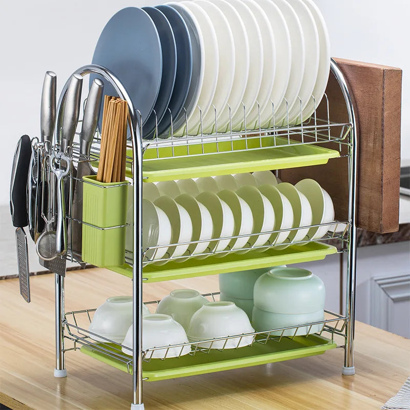 3-Tier Kitchen Drying Rack & Dish Organizer Shelf with Drain Board