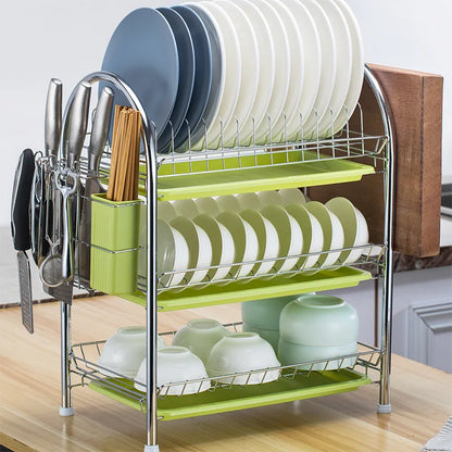 3-Tier Kitchen Drying Rack & Dish Organizer Shelf with Drain Board