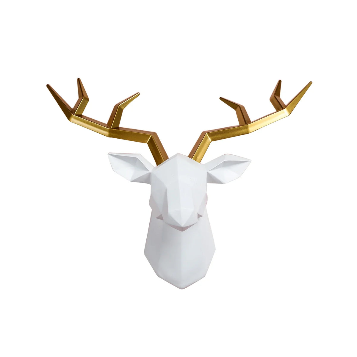 Geometric white deer head wall sculpture with metallic gold antlers Perfecsy on Tampa Home & Garden Store