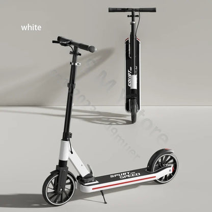 Foldable kick scooter by UpTrend Deals, white/black 2-wheel scooter for kids and adults, two shown on Tampa Home & Garden Store