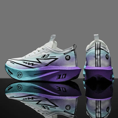 Running Shoes EstaliosFit Cushioned Carbon Board white upper teal purple gradient sole 2 shoes on Tampa Home & Garden Store
