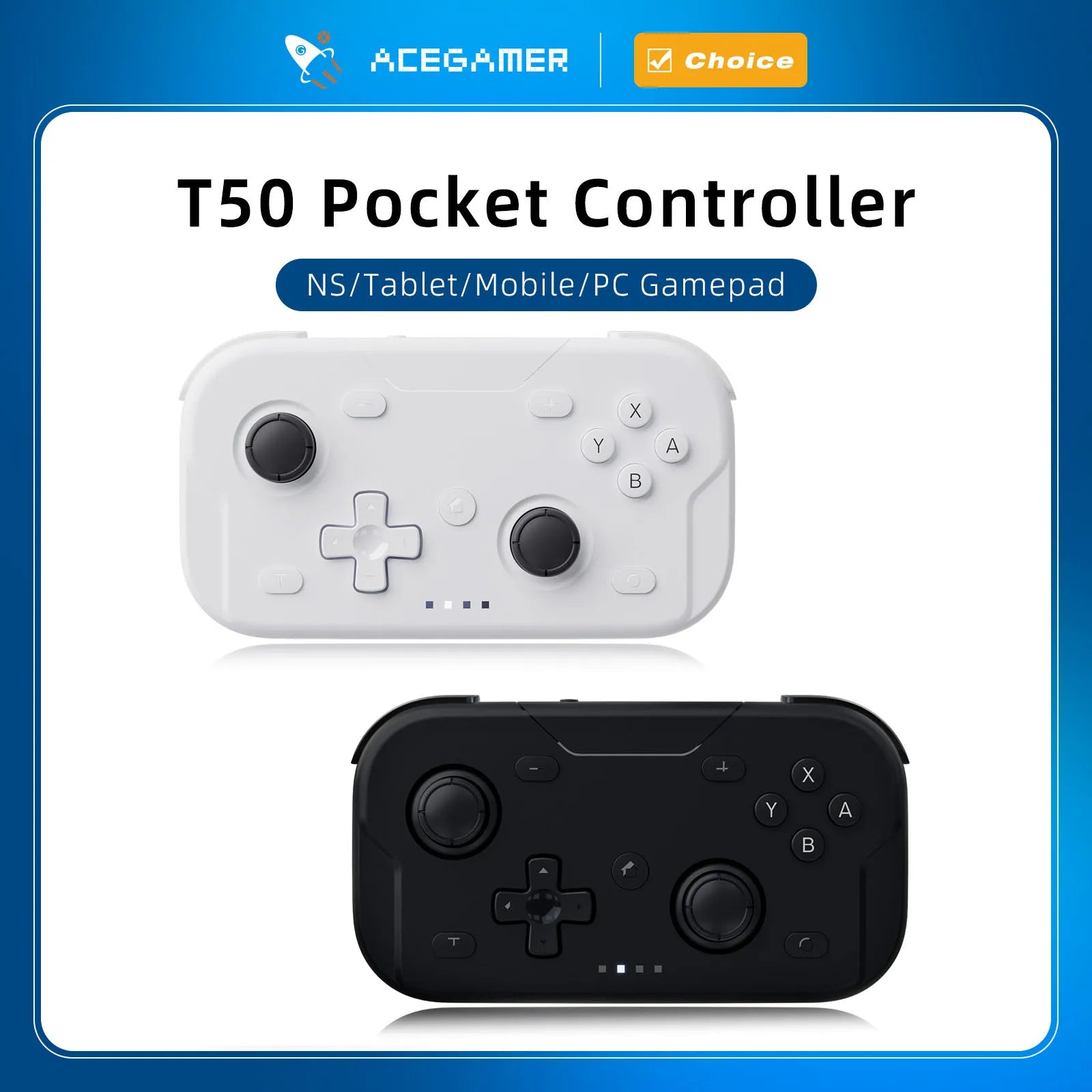 AceGamer T50 Pocket Controller white/black with dual joysticks, D‑pad and ABXY buttons on Tampa Home & Garden Store