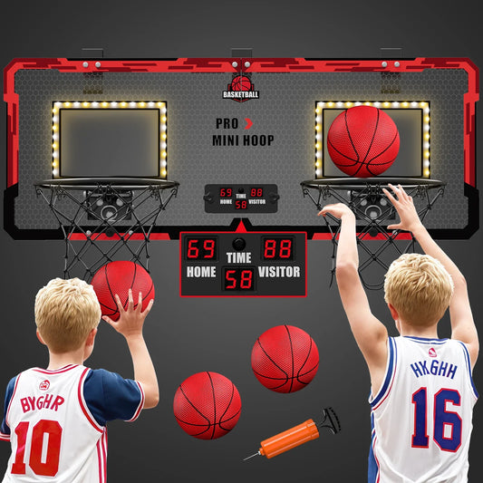 Double basketball hoop arcade game with two wall-mounted backboards and LED rims on Tampa Home & Garden Store