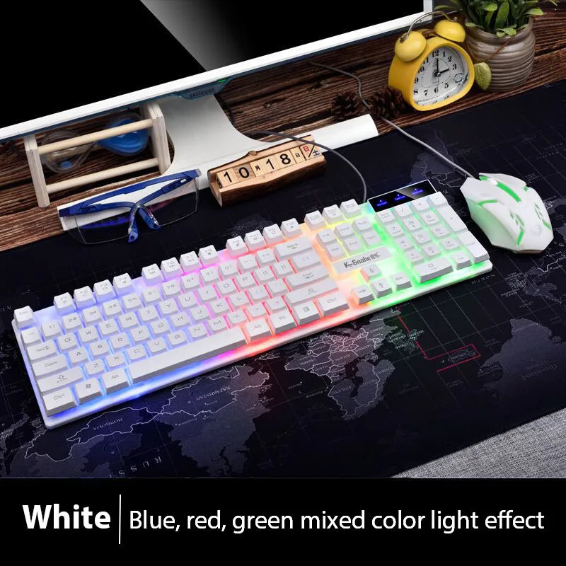 KM320 keyboard and mouse set FLIPSTYLEZLLC white RGB backlit with luminous keys on mat on Tampa Home & Garden Store