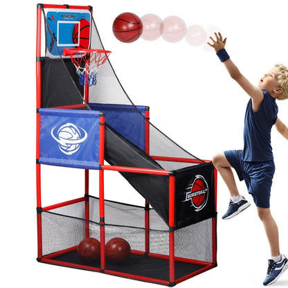 Arcade basketball game set with hoop and balls by FLIPSTYLEZLLC, red frame, blue padding on Tampa Home & Garden Store