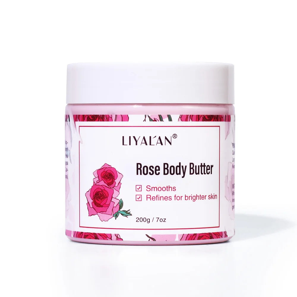 LIYALAN Rose Body Butter jar with pink rose artwork smoothing moisturizer on Tampa Home & Garden Store