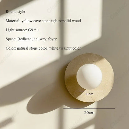 Perfecsy LED round wall lamp in natural stone color with white glass orb for bedroom on Tampa Home & Garden Store