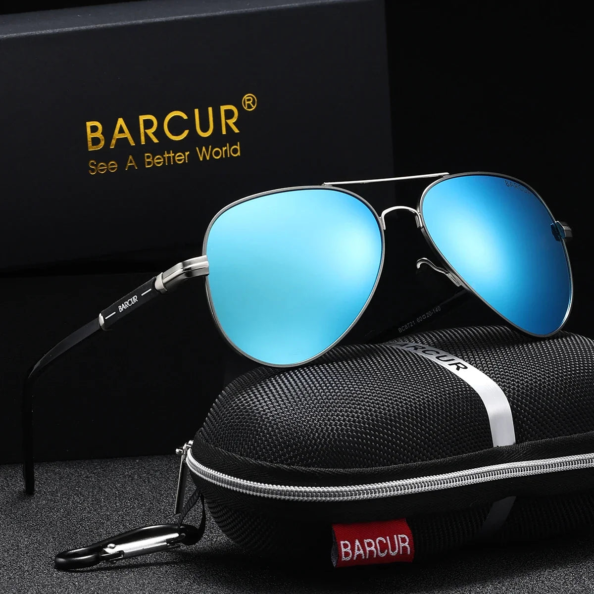 BARCUR Sunglasses retro pilot style with blue mirrored TAC lenses and stainless steel frame on Tampa Home & Garden Store