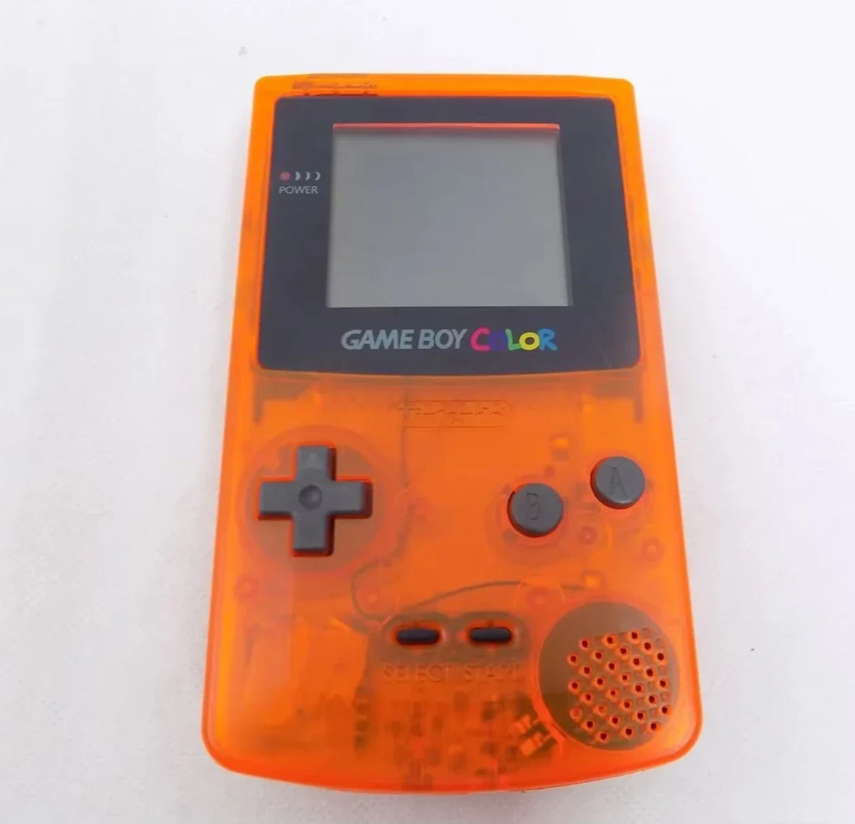 Original Game Boy Color handheld with orange translucent shell and IPS backlit screen on Tampa Home & Garden Store