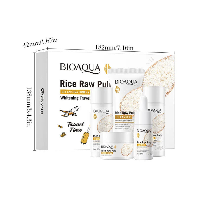 BIOAQUA Rice Raw Pulp Whitening 5pcs Travel Kit with cleanser toner essence lotion cream on Tampa Home & Garden Store