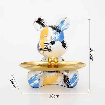 Perfecsy graffiti bear figurine with gold tray, multicolor brush strokes decor statue on Tampa Home & Garden Store