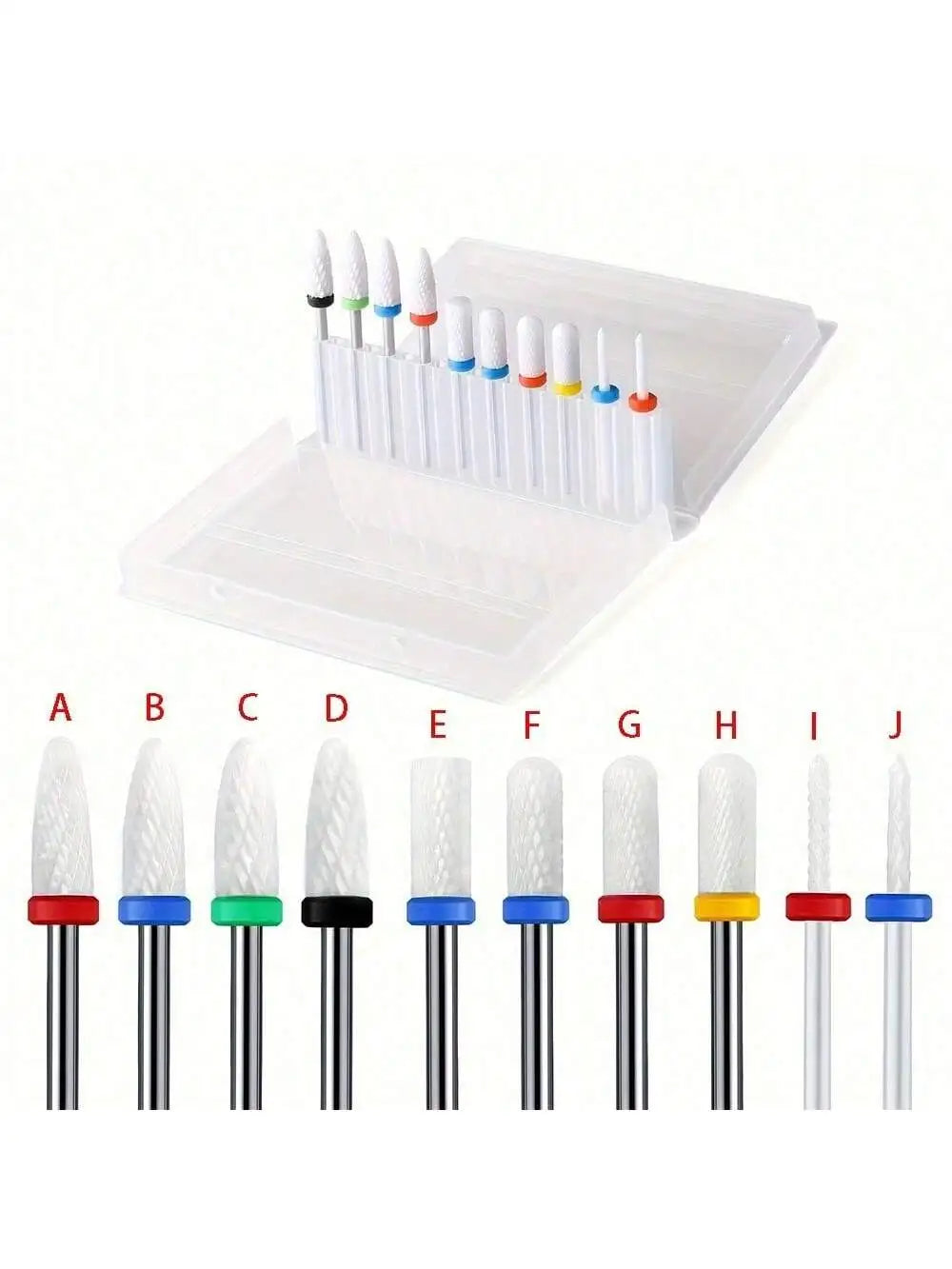 10pc milling cutter ceramic nail drill bit set Silcy Skin with color-coded rings in case on Tampa Home & Garden Store