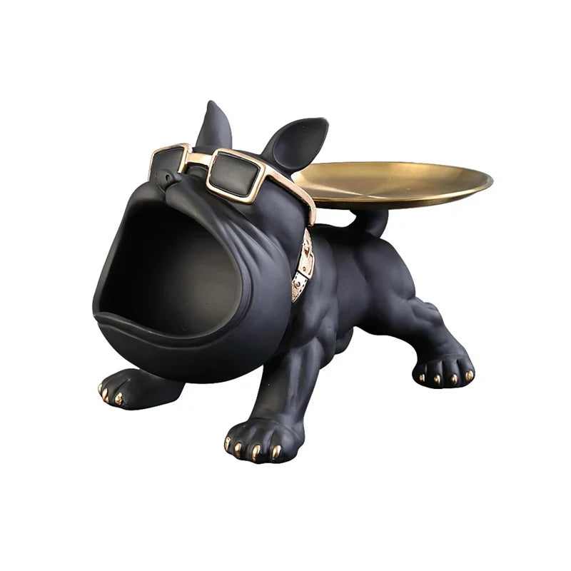 Resin bulldog statue with zinc alloy tray, black finish, handcrafted Perfecsy decor for desk on Tampa Home & Garden Store