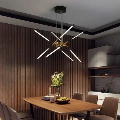DecorBites Linen Ceiling Chandelier Black Gold pendant lamp with intersecting LED bars on Tampa Home & Garden Store