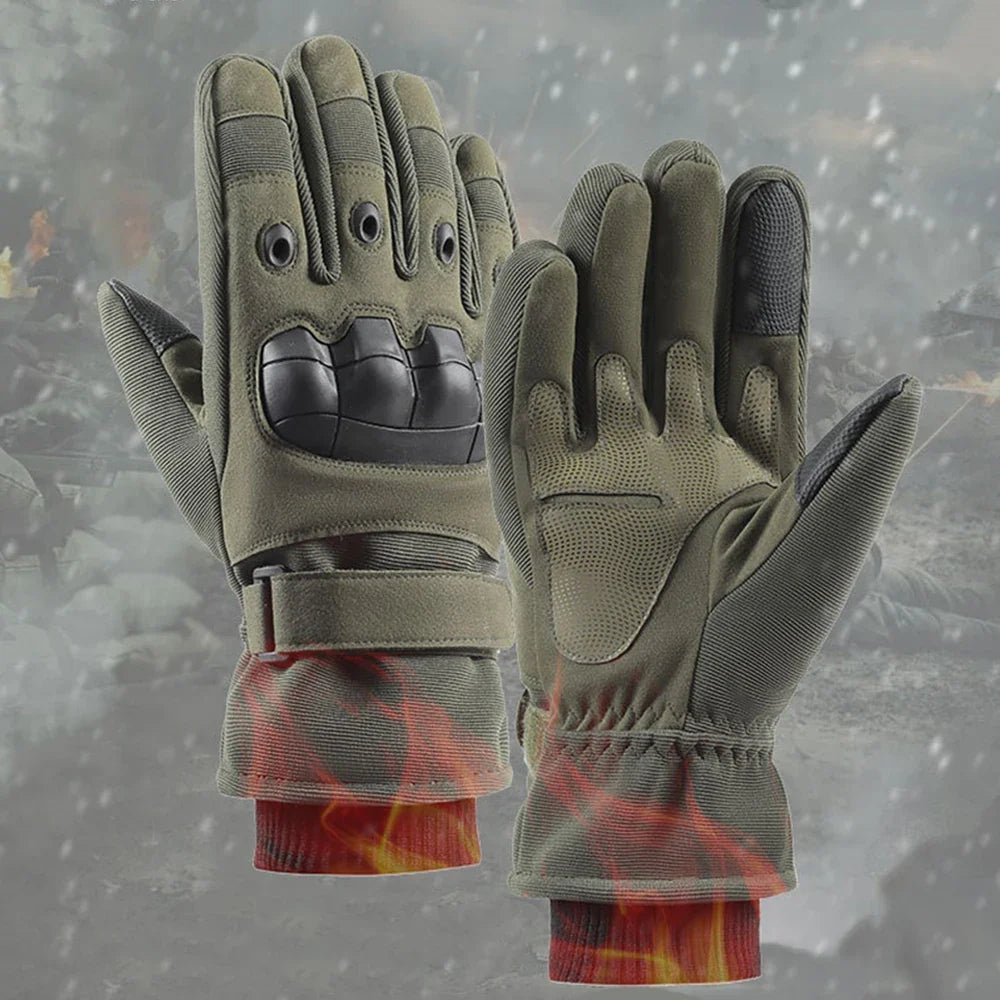 Winter windproof motorcycle gloves olive green with black knuckle guard, BikerZoneZ pair on Tampa Home & Garden Store