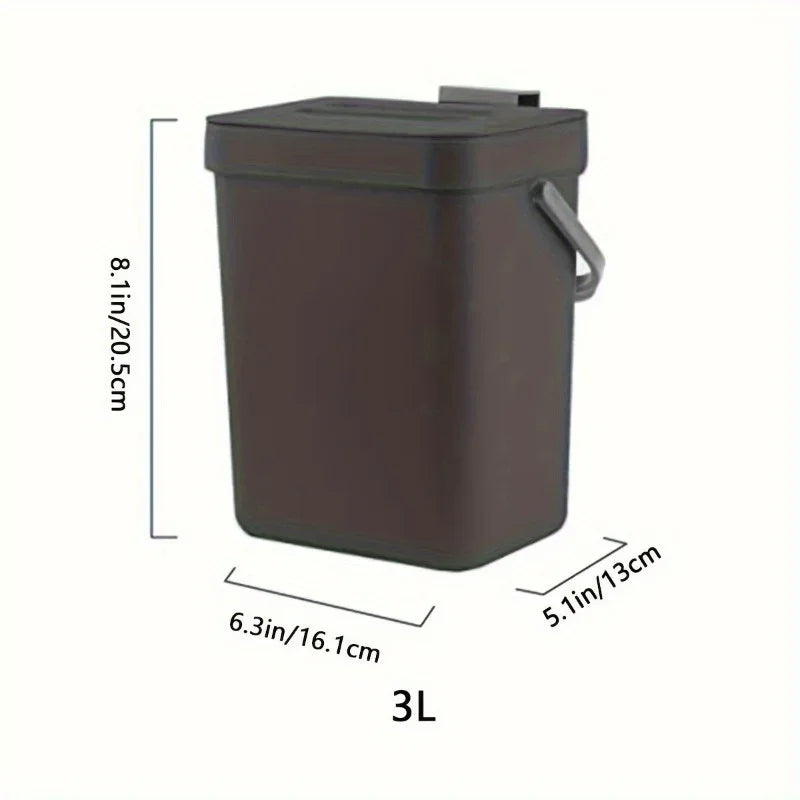 Perfecsy 3L quiet-close trash can brown plastic with side handle 8.1x6.3x5.1in on Tampa Home & Garden Store
