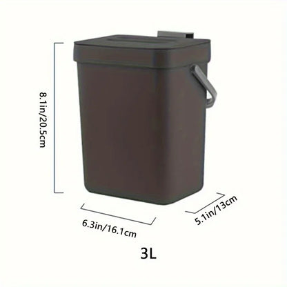 Perfecsy 3L quiet-close trash can brown plastic with side handle 8.1x6.3x5.1in on Tampa Home & Garden Store