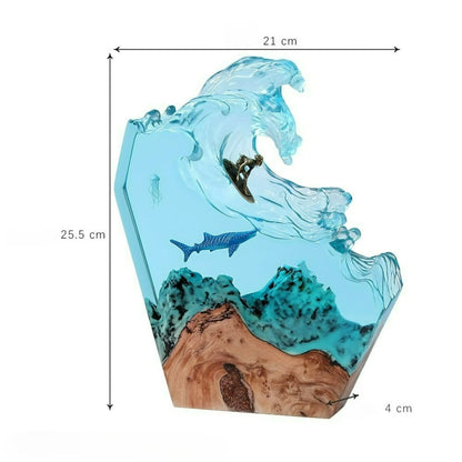 Perfecsy Seabed Exploration two divers resin table light with blue ocean waves on Tampa Home & Garden Store