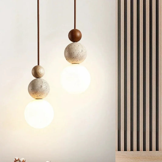 Wabi Sabi LED Pendant Light Stone Wood Modern Chandelier for Living Room - Tampa Home & Garden Store