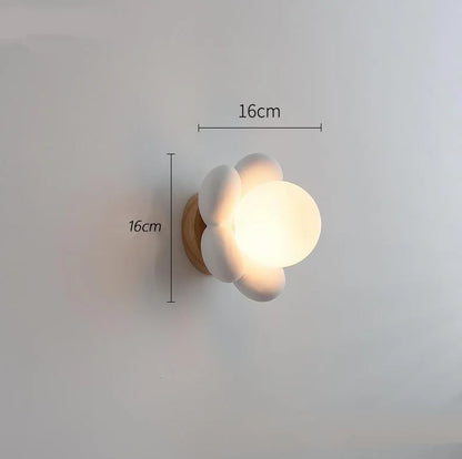 DecorBites Flower LED Wall Lamp, white petal bloom, wooden mount, cozy warm light on Tampa Home & Garden Store