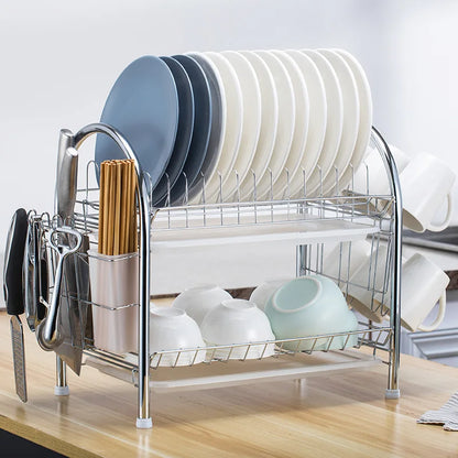 3-Tier Kitchen Drying Rack & Dish Organizer Shelf with Drain Board