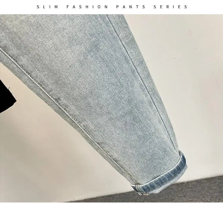 Men skinny jeans light denim with rolled cuffs, slim fit casual denim by UpTrend Deals on Tampa Home & Garden Store