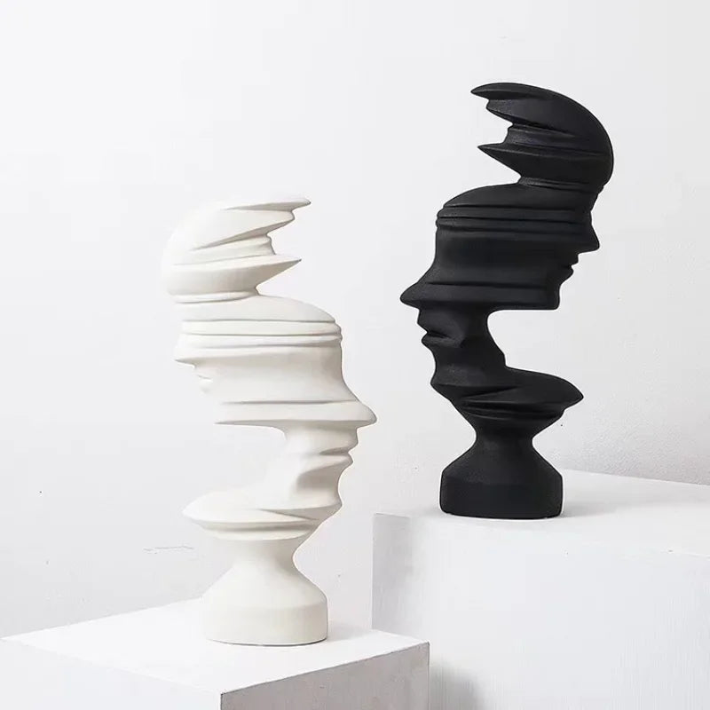 Abstract human face sculpture pair in white and black, 25cm modern decor for home and office on Tampa Home & Garden Store