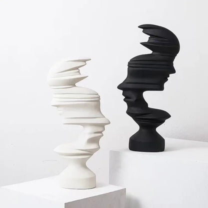 Abstract human face sculpture pair in white and black, 25cm modern decor for home and office on Tampa Home & Garden Store