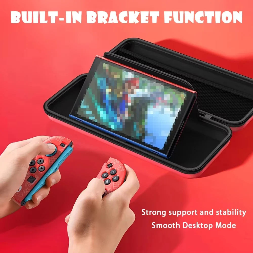 Hard carrying case for Switch 2 with built-in bracket; black shell opened to show Switch with red and blue Joy-Cons on Tampa Home & Garden Store