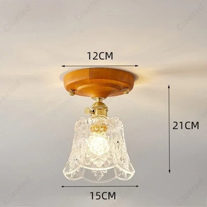 Perfecsy LED Flower Petal Ceiling Lamp, clear glass petal shade with wood mount, E27 on Tampa Home & Garden Store