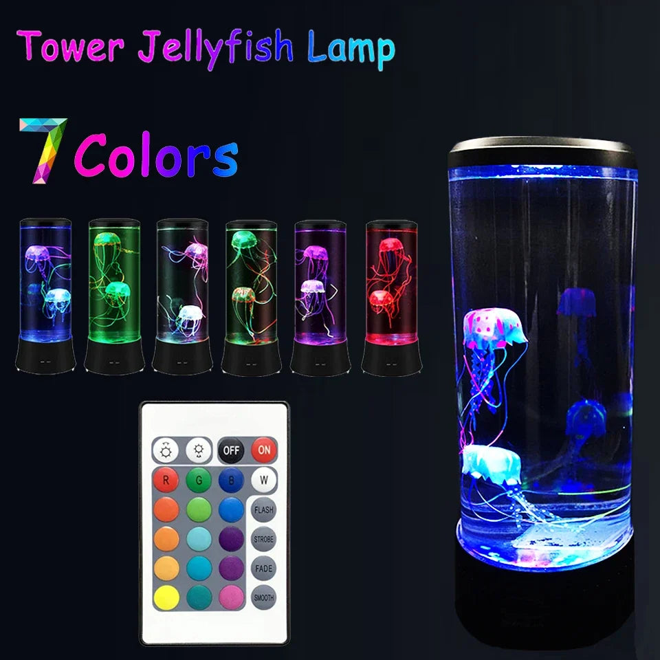 Perfecsy Jellyfish Lamp tower with 7-color LED aquarium and remote control USB charging on Tampa Home & Garden Store