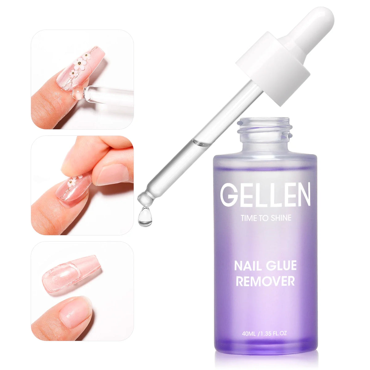 GELLEN Nail Glue Remover bottle with white dropper cap, purple gradient 40ml on Tampa Home & Garden Store