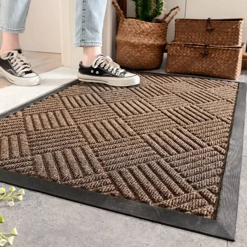 DecorBites Large Rubber Indoor Outdoor Doormat, brown with shoe-scraper texture, rubber border on Tampa Home & Garden Store