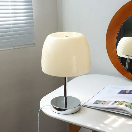 Medieval Glass Table Lamp with cream glass shade and chrome base on Tampa Home & Garden Store