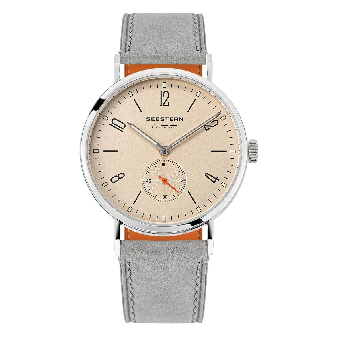 Men's ultra-thin automatic dress watch beige dial, stainless steel case, gray strap UpTrend Deals on Tampa Home & Garden Store